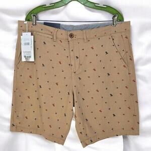 Jachs New York Bleecker Shorts Mens 34 Beige Palm Pattern Chino Stretch‎ Twill